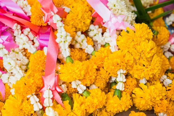 Colorful Marigold Flower Garlands Worship Sacred — Stock Photo, Image