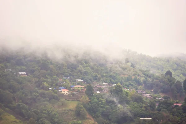 Mattina nebbiosa mattina dall'altopiano nebbiosa.Thailandia . — Foto Stock