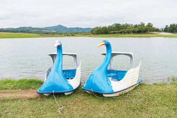 Barcas de cisne Estilo en el lago en el Parque con cielo nublado backgro — Foto de Stock