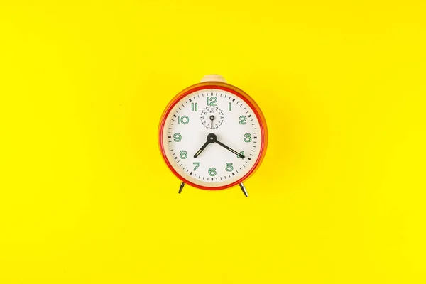 Red Alarm Clock Isolated Yellow Background Time Concept Rush Hour — Stock Photo, Image