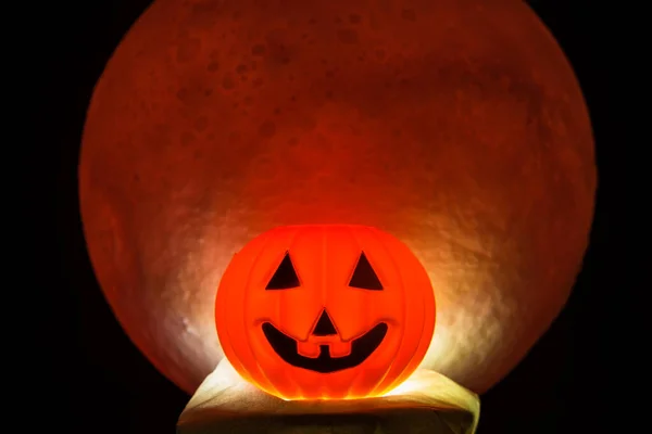 Horror Calabaza Aterradora Para Día Halloween Hay Una Luna Llena — Foto de Stock