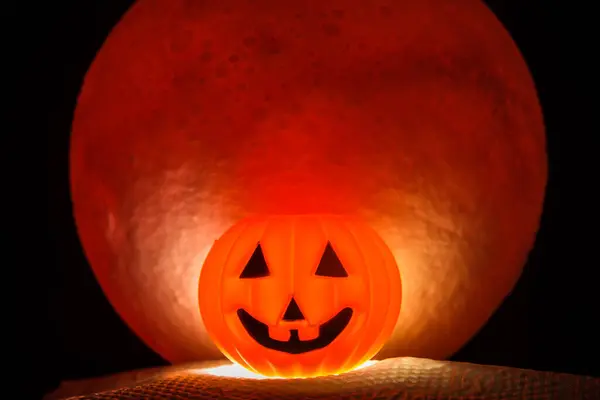 Horror Calabaza Aterradora Para Día Halloween Hay Una Luna Llena — Foto de Stock