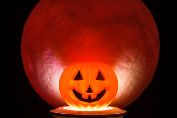 Horror Calabaza Aterradora Para Día Halloween Hay Una Luna Llena — Foto de Stock