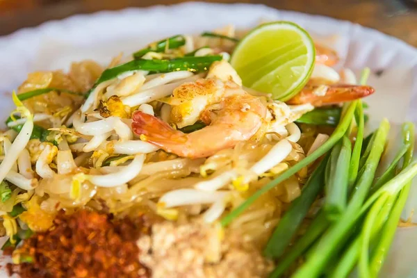 Selective Focus Thai Food Pad Thai Stir Fry Noodles Shrimp — Stock Photo, Image