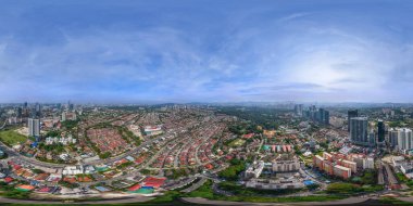 Kuala Lumpur, Malezya 'nın (Bangsar) havacılık manzarası. 52. seviyede İHA atışı. Tam VR 360 derece. Sabah / Gün görünümü