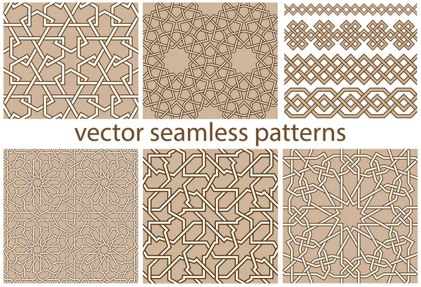 Oriental Seamless Vector Patterns Set Arabic Geometric Ornament Background — Stock Vector