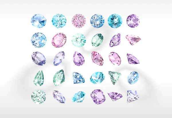 Ollection Different Colour Vector Gemstones — Stock Vector