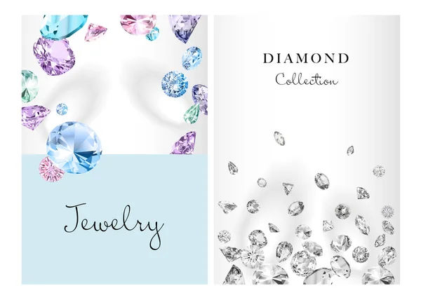 Conjunto Carteles Para Publicidad Joyas Fondo Con Diamantes Vectoriales Para — Archivo Imágenes Vectoriales