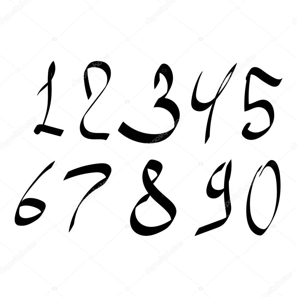 vector set of calligraphic acrylic or ink numbers.