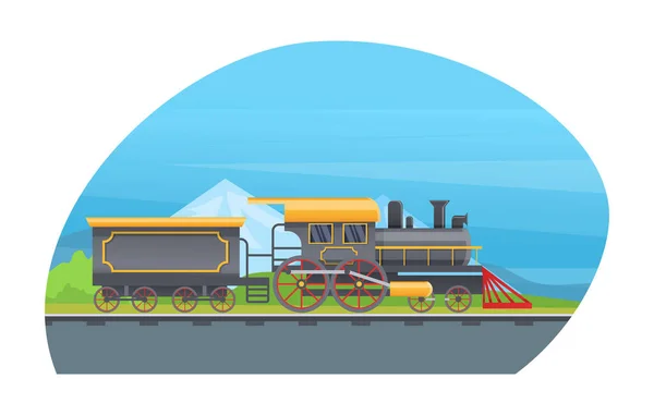 Retro Güterzug Mit Waggons Panzern Eisenbahn Transportlokomotive Vor Dem Hintergrund — Stockvektor