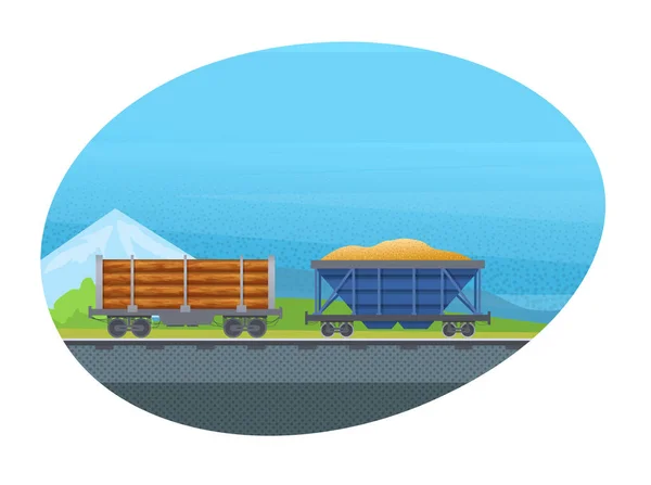 砂と木材ベクトル絶縁輸送貨物のための貨物ワゴン — ストックベクタ