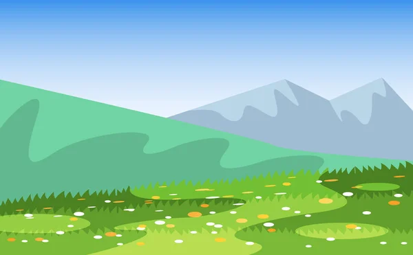 Terrain Dessin Animé Vectoriel Paysage Prairies Été Herbe Avec Des — Image vectorielle