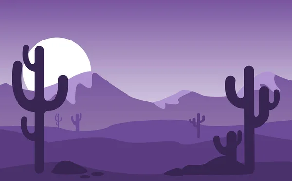 Vector Cartoon Landscape Evening View Desert Mountains Hills Vegetation Wasteland — Stock Vector