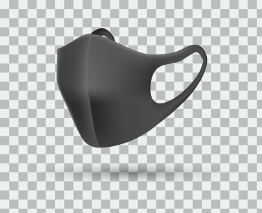 Gerçekçi koruyucu tıbbi solunum sistemi anatomik bir maskeyle yüz maskesi takıyor. Coronavirus koruması, virüsün yayılması, covid-19 salgını. Kumaş maskeler, bakterilere karşı koruma, hastalık taşıyıcı