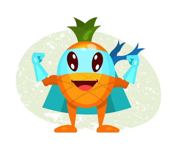 Caráter Desenho Animado Engraçado Fruta Abacaxi Traje Super Herói Máscaras — Vetor de Stock