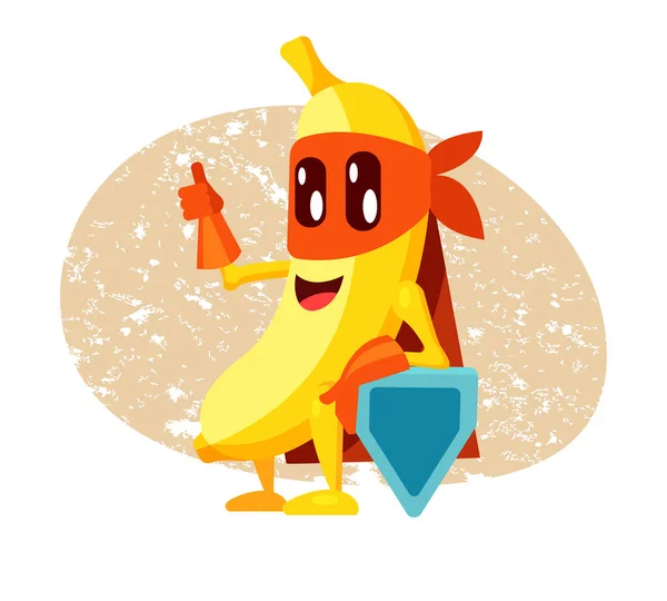 Banana Fruta Personagem Desenho Animado Engraçado Traje Super Herói Máscaras — Vetor de Stock