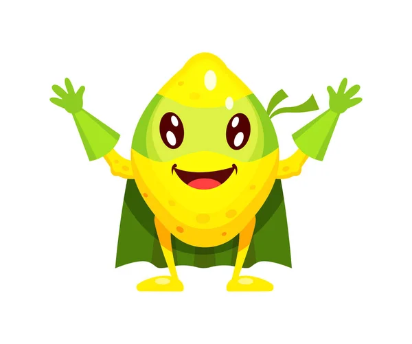 Caráter Desenho Animado Engraçado Fruta Limão Traje Super Herói Máscaras — Vetor de Stock