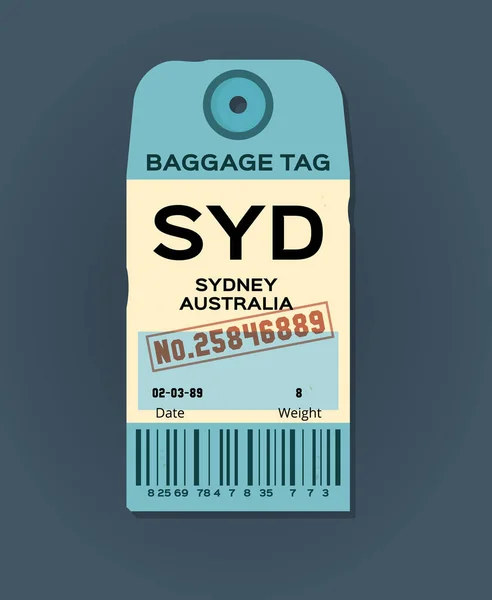 古いヴィンテージ荷物タグ 旅客便の手荷物検査またはチケット 空港の乗客の手荷物券 タグ登録のためのグランジパスポート シドニー オーストラリア国内ラベルベクトル — ストックベクタ