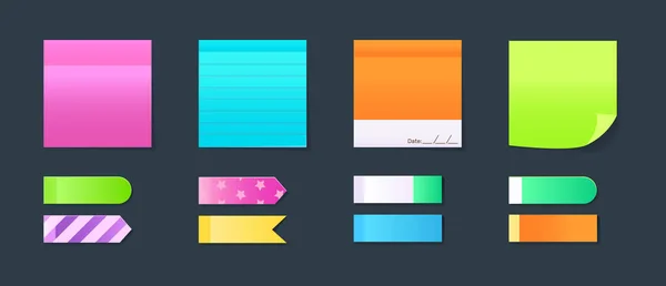 Κολλώδες Σημειωματάριο Σετ Πολύχρωμο Υπόμνημα Λευκές Σελίδες Κολλώδη Κομμάτια Χαρτιού — Διανυσματικό Αρχείο
