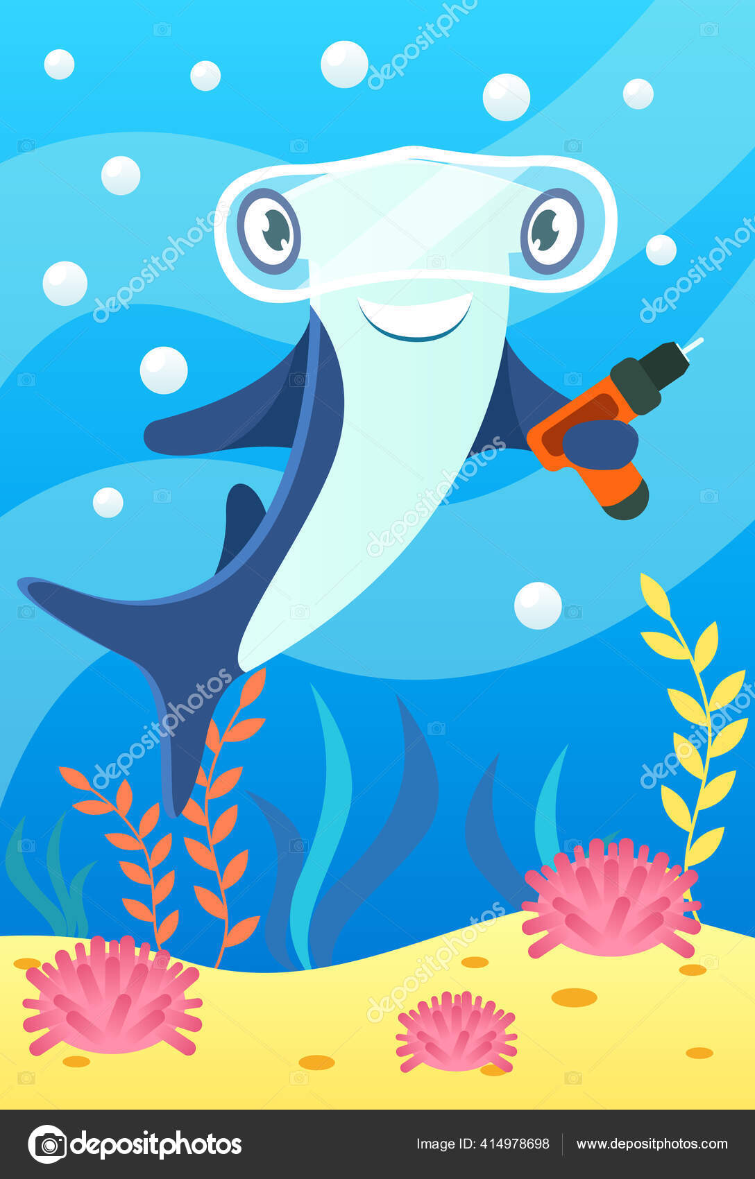 Cute Smiling Animals Underwater World Cute Hammerhead Shark Glasses Drill  Stock Vector Image by ©ansvetas #414978698