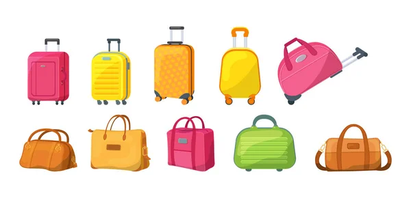 Ταξιδιωτικές Αποσκευές Πλαστική Θήκη Μεταλλικά Σακίδια Και Δερμάτινη Τσάντα Ταξιδιωτική — Διανυσματικό Αρχείο