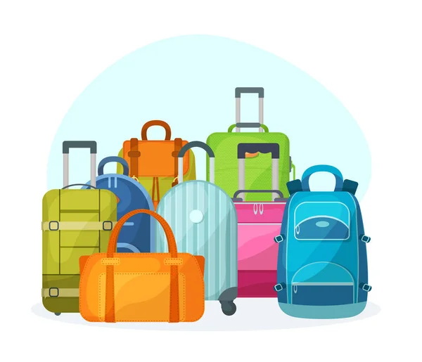 旅行荷物 金属バックパック プラスチックケースと革バッグ 車輪付きの旅行スーツケース 旅行パッケージ ビジネス旅行バッグ 旅行荷物 観光ベクトルのためのバックパックスーツケース — ストックベクタ