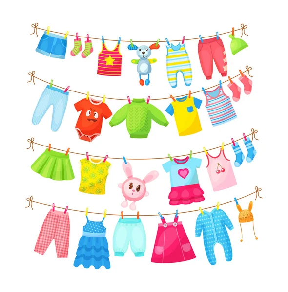 Baby Clothes Hanging Clothesline Drying Children Clothes Accessories Washing Rope — Stock Vector