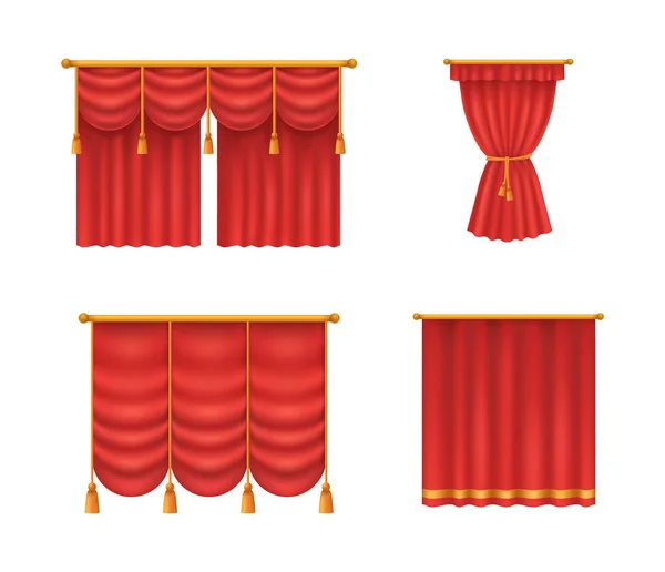Realistisch Rote Theatervorhänge Rote Samtvorhänge Und Vorhänge Aus Seide Entwerfen — Stockvektor