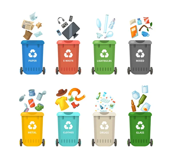 폐기물등 쓰레기를 쓰레기통에 쓰레기를 용기로 재활용 쓰레기 — 스톡 벡터