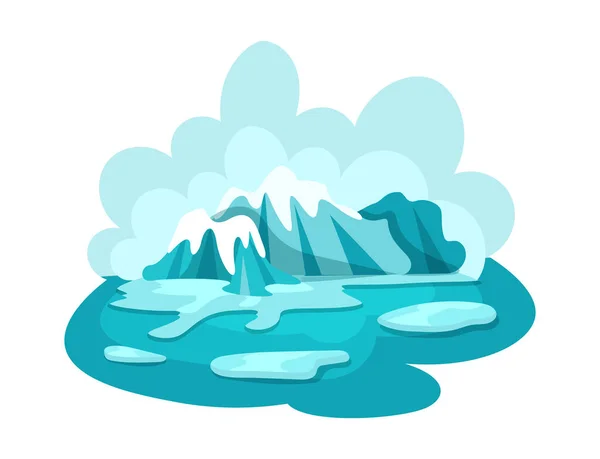 自然灾害融化冰川 带蓝天和冰山的北极景观 全球变暖 自然卡通人物的毁灭 — 图库矢量图片