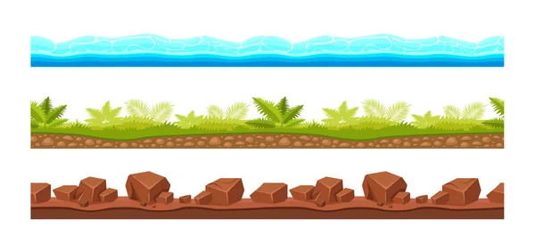 Landscape Grounds Seamless Water Waves Nature Soil Layers Rocks Grass — Stock Vector