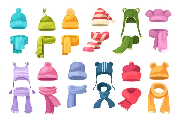 Χαριτωμένο Πλεκτό Ζεστό Φθινόπωρο Και Χειμωνιάτικα Ρούχα Ζεστά Παιδικά Καπέλα — Διανυσματικό Αρχείο