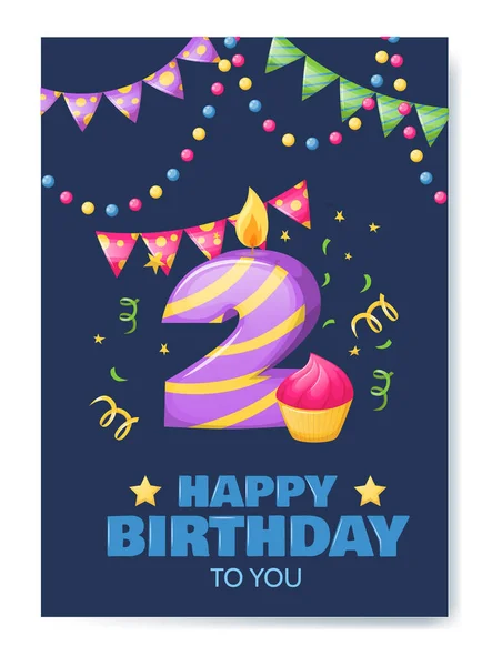 Bougie Numéro Anniversaire Anniversaire Carte Cadeau Joyeuse Célébration Avec Bougie — Image vectorielle