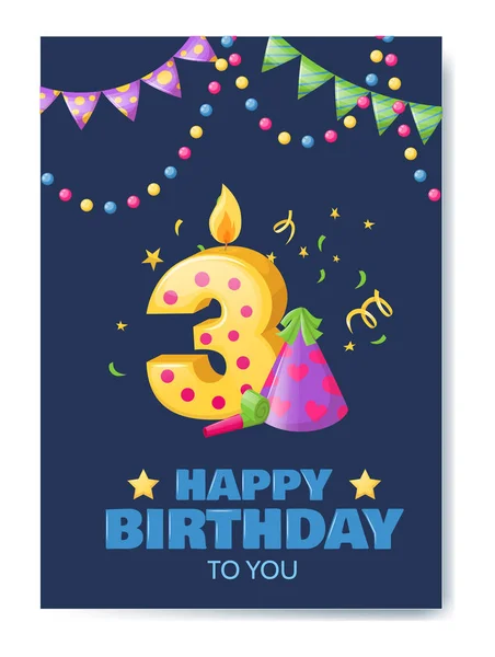 Bougie Numéro Anniversaire Anniversaire Carte Cadeau Joyeuse Célébration Avec Bougie — Image vectorielle