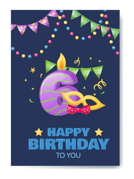 Número Aniversario Cumpleaños Vela Tarjeta Regalo Celebración Alegre Con Vela — Vector de stock