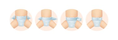 Gerçekçi bebek bezi. Bebek bezi değiştirmek. Çocuklar için yumuşak, yeni doğmuş bir bebek. Özümsenmiş katmanlı madde koruması. Kundaklama kuralları, bebek vektöründeki şımartıcıları düzeltme.