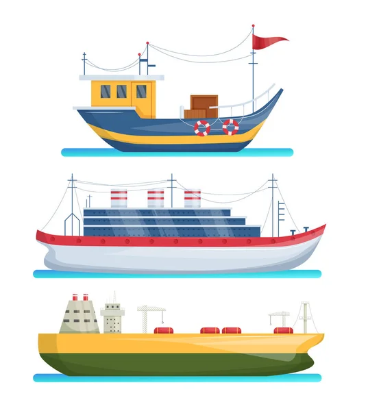 Maritime Ships Sea Shipping Boats Cargo Cruise Ship Steamship Vessel — Stock Vector