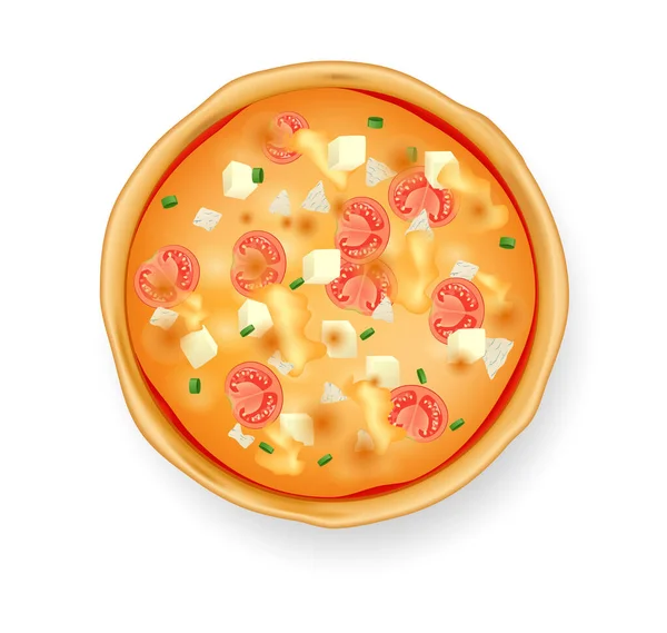Pizza Realistica Sfondo Bianco Pizza Tradizionale Italiana Con Pomodori Vari — Vettoriale Stock