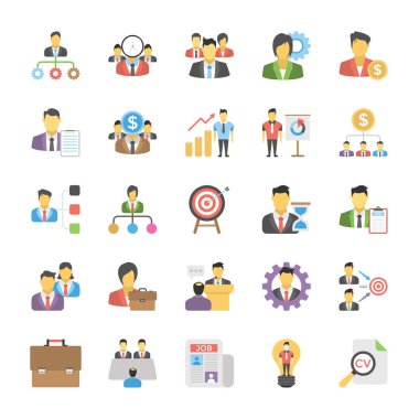 İnsan kaynakları düz Icons Set