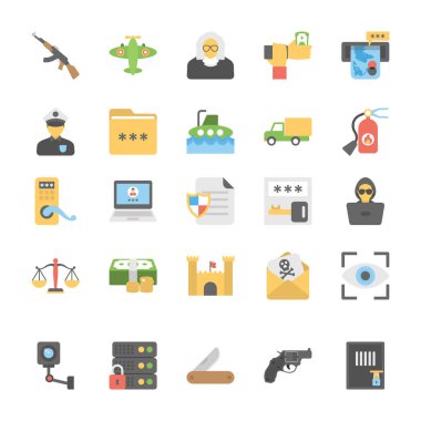 Askeri ve silah düz Icons Set 