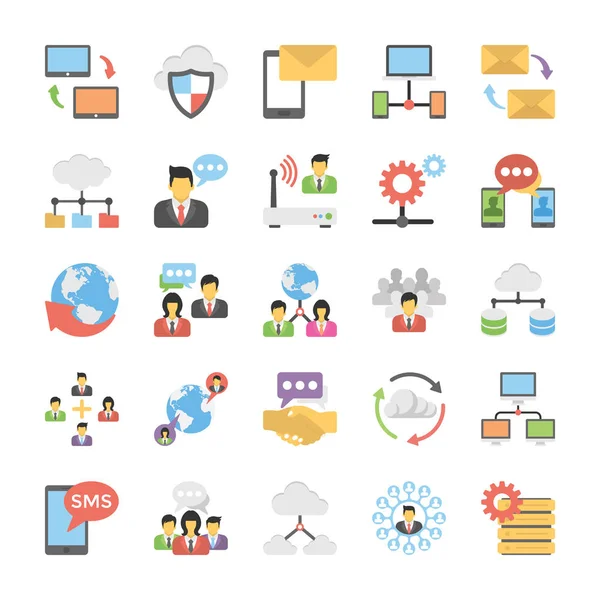 Networking Platte Vector Icons Set — Stockvector