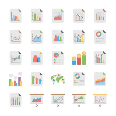 Raporları ve diyagramları düz simgeler 