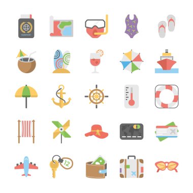 Seyahat ve tatil vektör simgeler kümesi 
