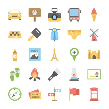 Paketi seyahat ve tatil düz vektör Set