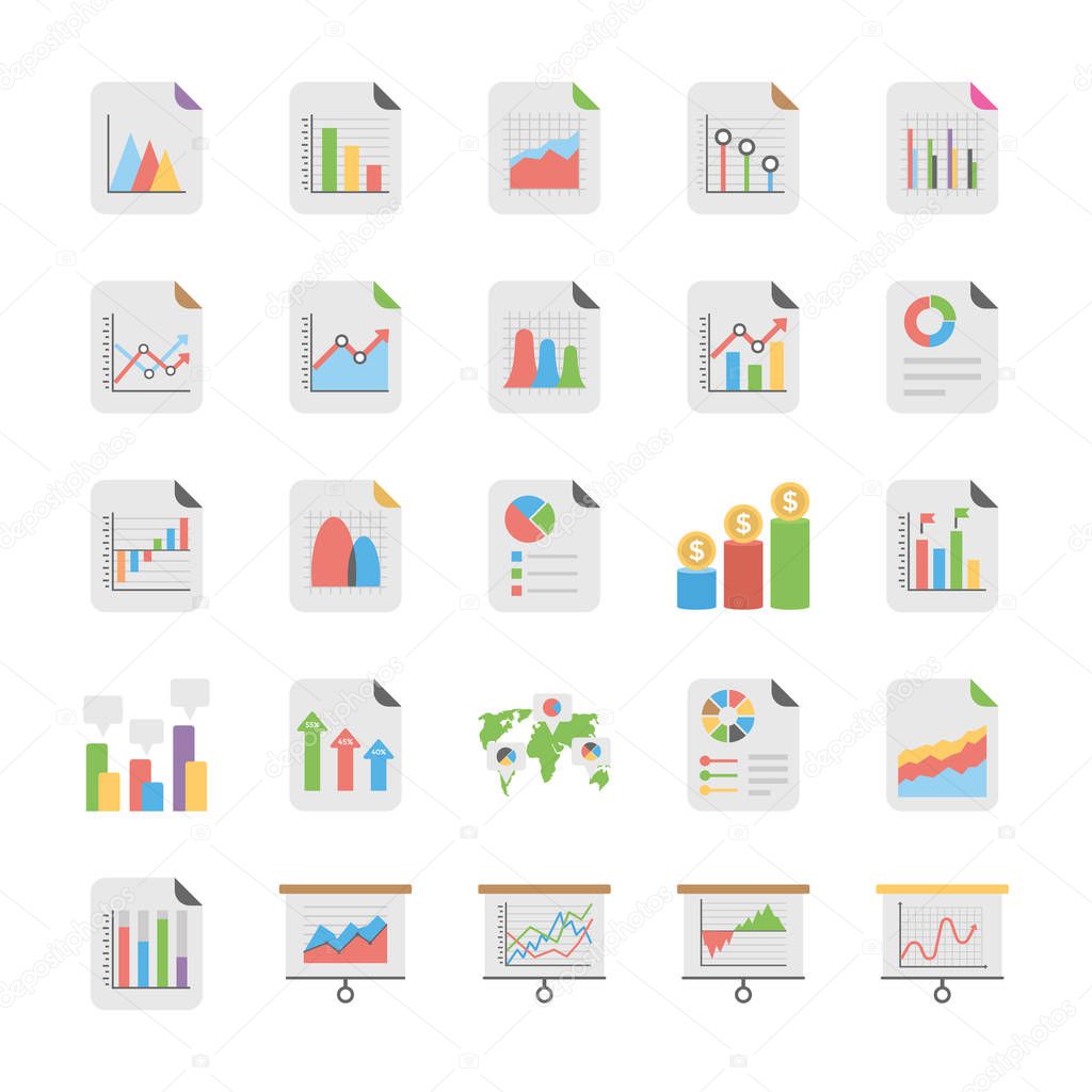 Reports and Diagrams Flat Icons 