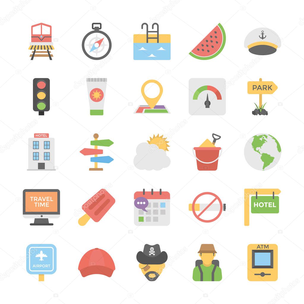 Collection Of Travel and Holidays Colored Icons