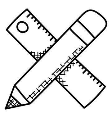 Çizim araçları, kalem ve cetvel doodle simgesi 