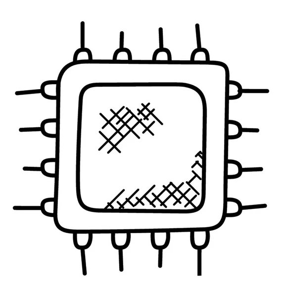 Układy Scalone Mikroprocesorem Doodle Wektor Ikona — Wektor stockowy