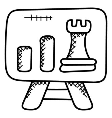 Stratejik pazarlama kavramı sunan beyaz tahta üzerinde bir satranç öğesi