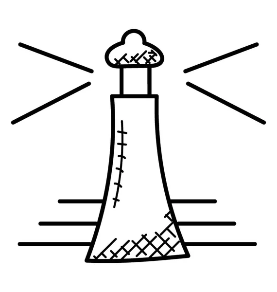 Immagine Icona Doodle Della Torre Del Faro Riva Mare — Vettoriale Stock